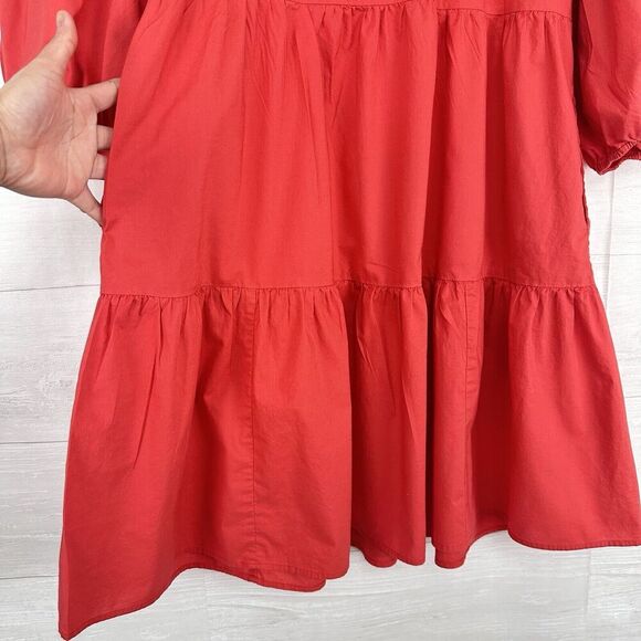 EVEREVE Sundry The Anywhere Babydoll Dress M Red Tiered Balloon Sleeves Cottage - Picture 6 of 16
